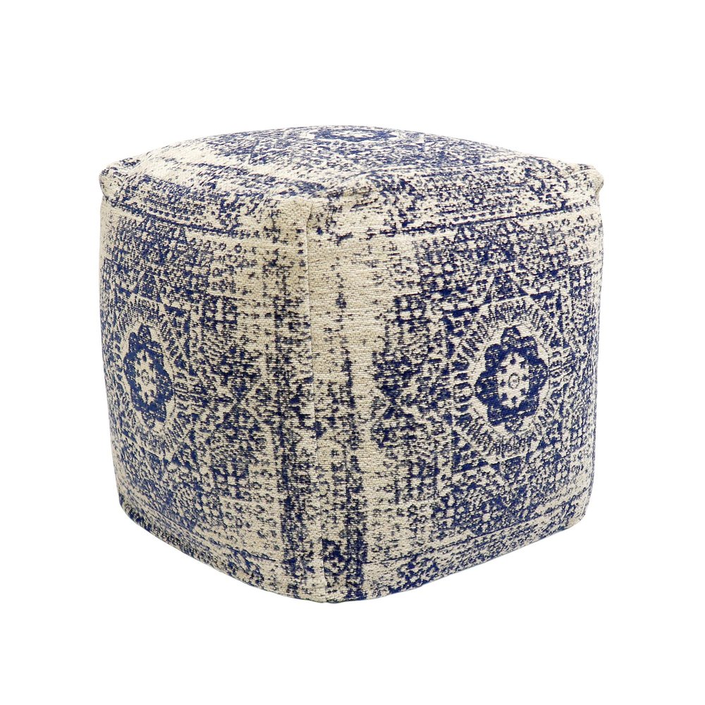 Pasargad Home Grandcanyon Navy/Ivory Cotton Pouf, 17"" x17 x17 (PPF-182-1)