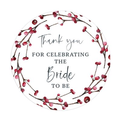Andaz Press Winter Snowy Woodland Forest Watercolor Wedding Party Collection, Round Circle Gift Tags, Thank You for Celebrating The Bride to Be, 24-Pack, Wedding Favor Tags