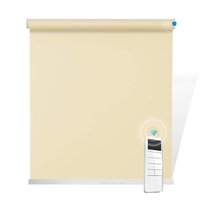 SUAKY Motorized Blackout Window Shades, Beige Window Blinds with Valance, Energy Saving UV Protection Elegant Sun Shades, Cordless Light Filtering Roller Shades for Windows, Doors, Kitchen