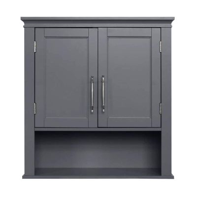 Kitchen Bathroom Storage Cabinet Wall Mounted Medicine Cabinet Double Door Adjustable Internal Shelves Height and Bottom Open Storage Organizer Grey