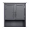 Kitchen Bathroom Storage Cabinet Wall Mounted Medicine Cabinet Double Door Adjustable Internal Shelves Height and Bottom Open Storage Organizer Grey view 1