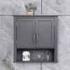 Kitchen Bathroom Storage Cabinet Wall Mounted Medicine Cabinet Double Door Adjustable Internal Shelves Height and Bottom Open Storage Organizer Grey view 2