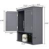 Kitchen Bathroom Storage Cabinet Wall Mounted Medicine Cabinet Double Door Adjustable Internal Shelves Height and Bottom Open Storage Organizer Grey view 3