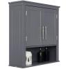 Kitchen Bathroom Storage Cabinet Wall Mounted Medicine Cabinet Double Door Adjustable Internal Shelves Height and Bottom Open Storage Organizer Grey view 4