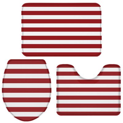 3 Piece Bathroom Rug Mats Set with Non Slip Rubber Includes Contour Mat,Toilet Lid Cover and Mat,Christmas Red and White Stripe for Shower Bathroom Carpets Set Decor,18"x30"+14"x18"+15"x18"