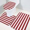 3 Piece Bathroom Rug Mats Set with Non Slip Rubber Includes Contour Mat,Toilet Lid Cover and Mat,Christmas Red and White Stripe for Shower Bathroom Carpets Set Decor,18"x30"+14"x18"+15"x18" view 3