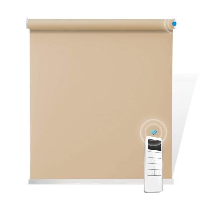 SUAKY Motorized Blackout Window Shades, Stone Window Blinds with Valance, Energy Saving UV Protection Elegant Sun Shades, Cordless Light Filtering Roller Shades for Windows, Doors, Kitchen