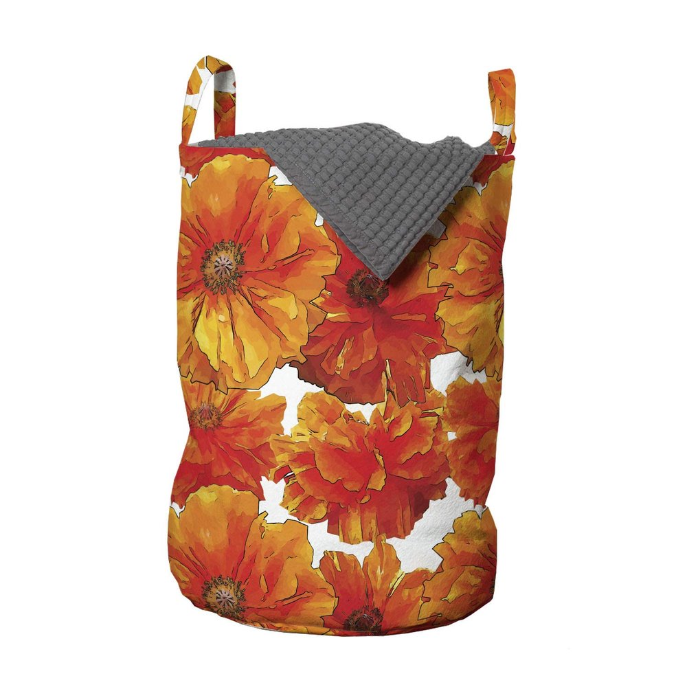 Ambesonne Orange Laundry Bag, Big Flourishing Bohemian Poppies on The Antique Background Graphic Design, Hamper Basket with Handles Drawstring Closure for Laundromats, 13" x 19", Burnt Orange White
