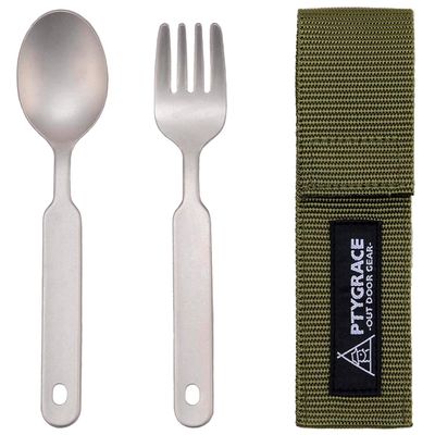 Kataneki Shoji PTYGRACE Outdoor Titanium Spoon Fork Set with Storage Case, Made in Japan