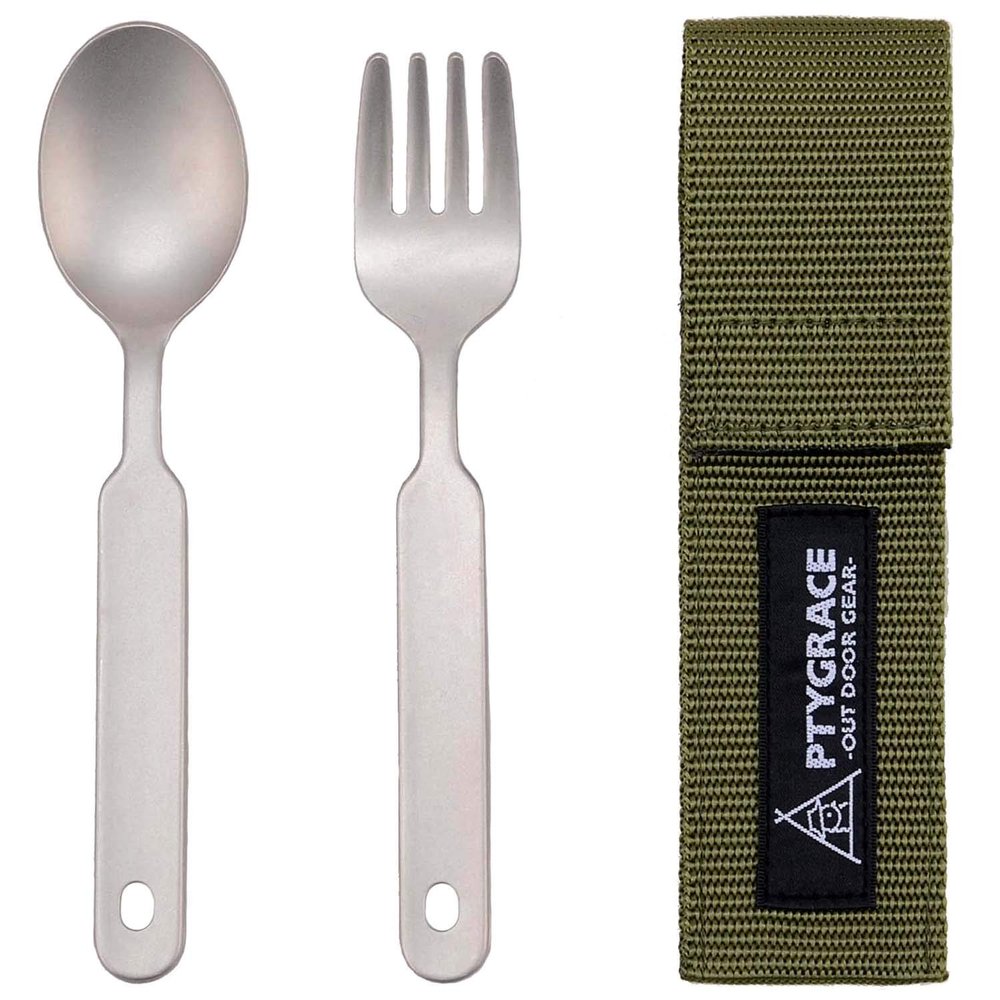 Kataneki Shoji PTYGRACE Outdoor Titanium Spoon Fork Set with Storage Case, Made in Japan