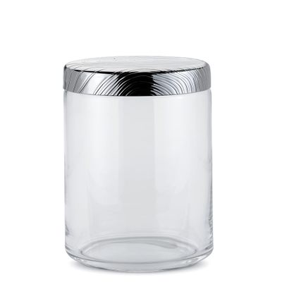 Alessi PU05/150 Veneer Glass jar. Hermetic lid in 18/10 stainless steel with relief decoration