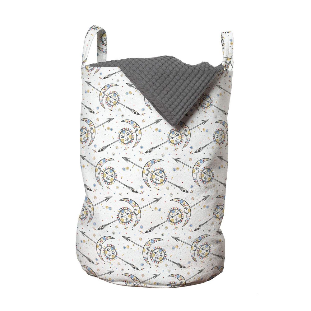 Ambesonne Astrology Laundry Bag, Horoscopes with the Sun and Crescent Moon Faces Boho Celestial Arrows Artprint, Hamper Basket with Handles Drawstring Closure for Laundromats, 13" x 19", Yellow Blue