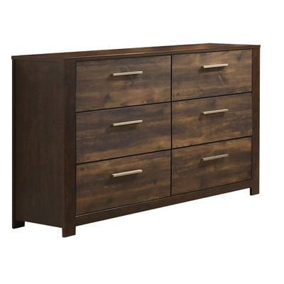 Benjara 58 Inches 6 Drawer Wooden Dresser with Grains, Brown