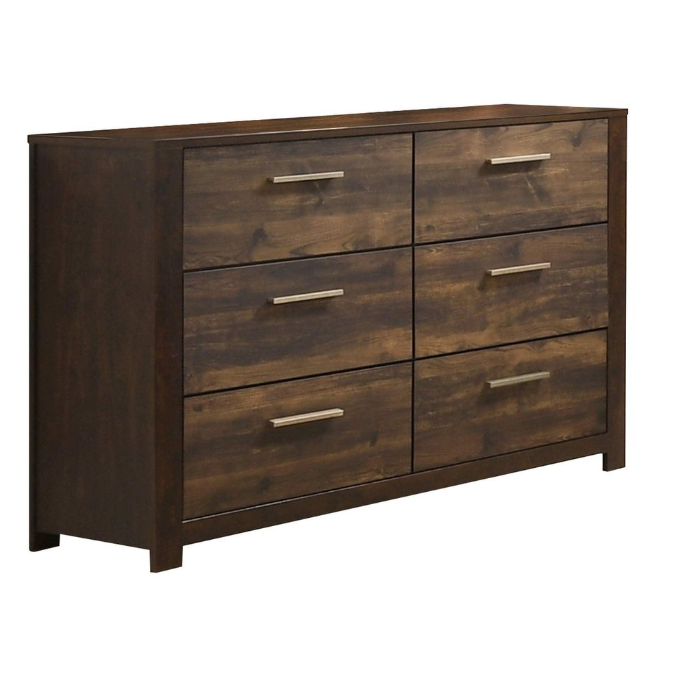 Benjara 58 Inches 6 Drawer Wooden Dresser with Grains, Brown