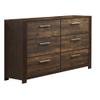 Benjara 58 Inches 6 Drawer Wooden Dresser with Grains, Brown view 1