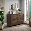 Benjara 58 Inches 6 Drawer Wooden Dresser with Grains, Brown view 2
