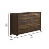 Benjara 58 Inches 6 Drawer Wooden Dresser with Grains, Brown view 3
