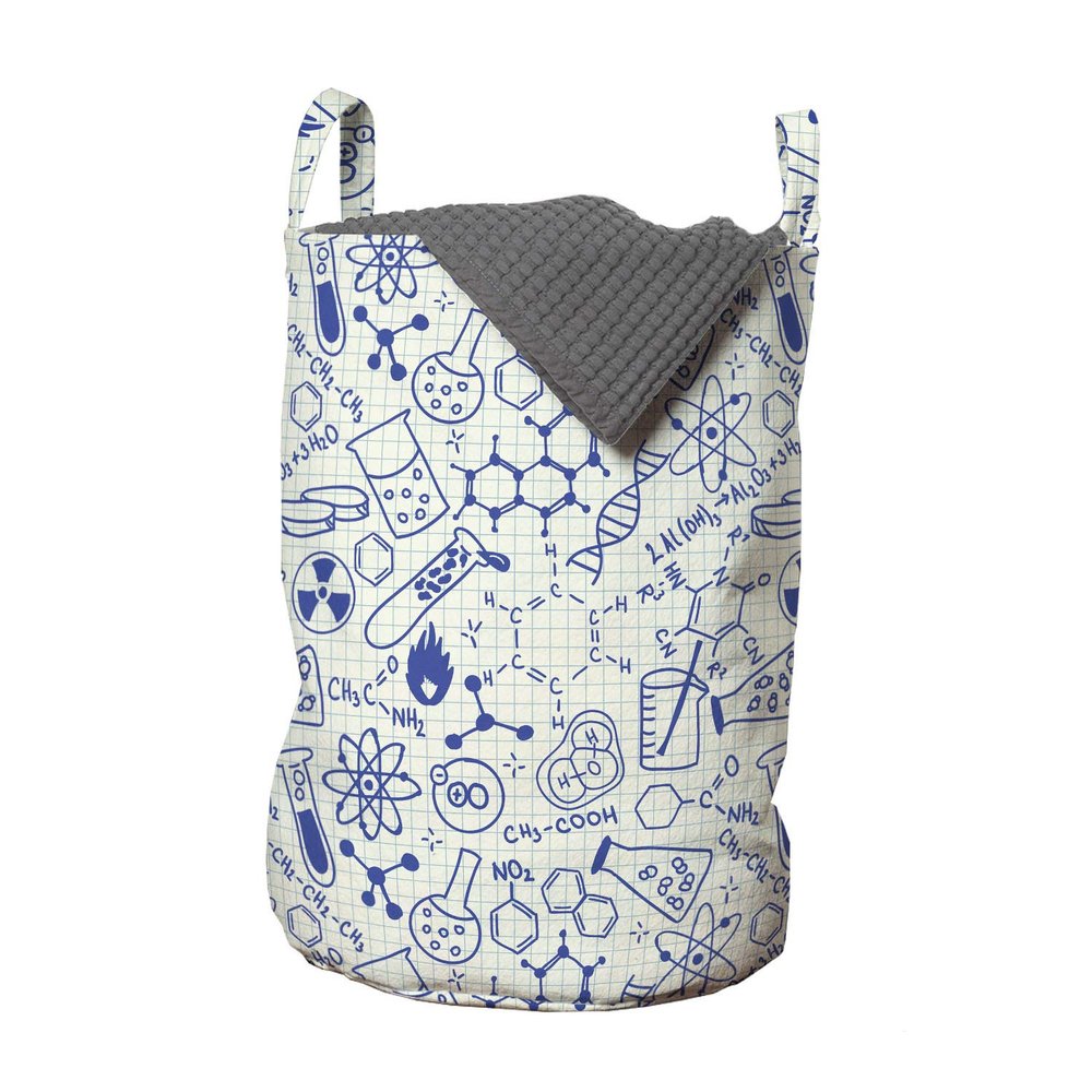 Ambesonne Cartoon Laundry Bag, Science Chemistry Geometry Math Nerd Geek and Genius Themed Design Art, Hamper Basket with Handles Drawstring Closure for Laundromats, 13" x 19", Blue and Ivory