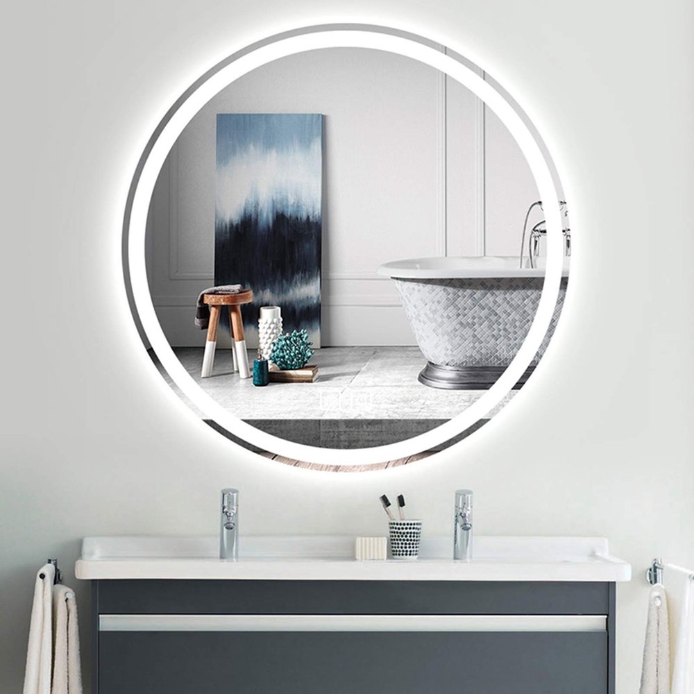 LED Bathroom Wall Mounted Round Mirror 27.5 inch,Adjustable Color Temperature+Anti Fog+Dimmer Function+ Waterproof, for Bathroom Water-Proof Vanity Mirror