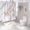Albodanl 4 Pcs Marble Texture Gold Shower Curtain Sets with Non-Slip Rugs Toilet Lid Cover and Bath Mat Natural Marble Abstract Pink Shower Curtain Bathroom Decor with Hooks 72 x 72 Inch view 1
