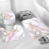 Albodanl 4 Pcs Marble Texture Gold Shower Curtain Sets with Non-Slip Rugs Toilet Lid Cover and Bath Mat Natural Marble Abstract Pink Shower Curtain Bathroom Decor with Hooks 72 x 72 Inch view 2