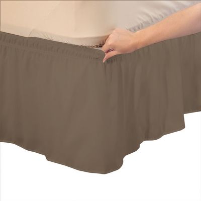 Amuze Bedding Easy Fit Elastic Wrap Around Ruffled BedSkirt Recron 900 Thread Count(Mocha, Cal Queen, Drop Length 16 Inches)