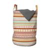 Ambesonne Tribal Laundry Bag, Striped Vintage Pattern with Geometric Floral Shapes Print, Hamper Basket with Handles Drawstring Closure for Laundromats, 13" x 19", Marigold Red view 1
