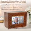 Hind Handicrafts Rosewood Border Engraved Wooden Cremation Urns for Human Ashes Adult - Handcrafted Photo Funeral Memorial Ashes Urn - Columbarium Urn (250 Cubic Inches, Natural) view 2