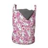 Ambesonne Anime Laundry Bag, Funny Kawaii Illustration Rabbits Funky Animals Bunnies Humor Print, Hamper Basket with Handles Drawstring Closure for Laundromats, 13" x 19", Pink White view 1