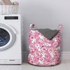 Ambesonne Anime Laundry Bag, Funny Kawaii Illustration Rabbits Funky Animals Bunnies Humor Print, Hamper Basket with Handles Drawstring Closure for Laundromats, 13" x 19", Pink White view 2