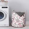 Ambesonne Eiffel Tower Laundry Bag, Travel in Paris Theme Honeymoon Flowers Romance Hot Air Balloon Bike, Hamper Basket with Handles Drawstring Closure for Laundromats, 13" x 19", Pale Pink view 2