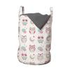 Ambesonne Owls Laundry Bag, Owls Stars Moon Patterns in Feminine Soft Colors Symmetric Design Artwork, Hamper Basket with Handles Drawstring Closure for Laundromats, 13" x 19", Almond Green Pink Tan view 1