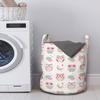 Ambesonne Owls Laundry Bag, Owls Stars Moon Patterns in Feminine Soft Colors Symmetric Design Artwork, Hamper Basket with Handles Drawstring Closure for Laundromats, 13" x 19", Almond Green Pink Tan view 2