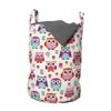 Ambesonne Owls Laundry Bag, Owls Happy Hipster Modern Repeated Animals Pattern Illustration, Hamper Basket with Handles Drawstring Closure for Laundromats, 13" x 19", Fuchsia Seafoam view 1
