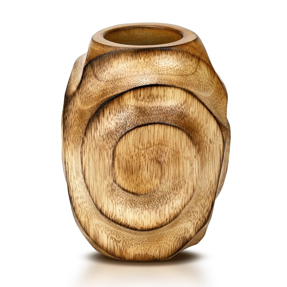 AeraVida Hand Carved Spiral Mango Tree Wood Vase Brown Decorative Tabletop Vase 6.25 Inch Rustic Wooden Dry Flower Vase for Home Decor Living Room Accent