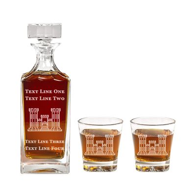 Army Corps of Engineers Decanter Set - 900ml Engraved Decanter w/Army Corps of Engineers Castle - Retirement Gift, Gift for Promotion, Unique Gift - Military Present - ACE Gifts for Men and Women