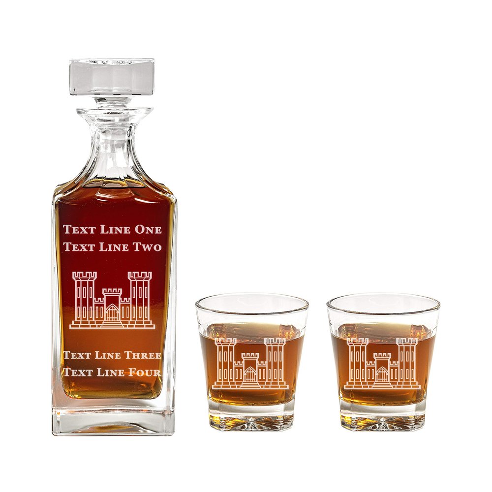 Army Corps of Engineers Decanter Set - 900ml Engraved Decanter w/Army Corps of Engineers Castle - Retirement Gift, Gift for Promotion, Unique Gift - Military Present - ACE Gifts for Men and Women