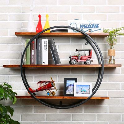 WYFZT Long Round Wall Shelf Unit, Rustic Floating Shelves for Walls, Wooden and Metal Wall Mounted Hanging Storage Rack for Living Room Bedroom, Kitchen Shelves, Shabby Chic (Size : 1002470cm)