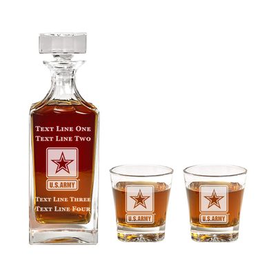 Army Decanter Set - 900ml Engraved Decanter w/Army Logo - Retirement or Promotion Gift - Unique Military Present