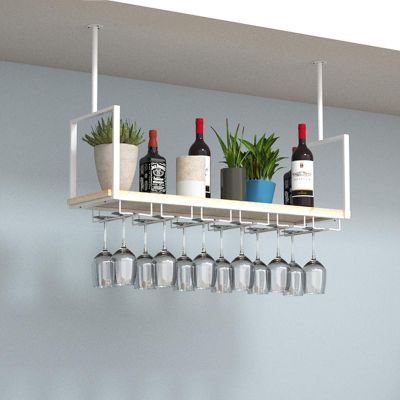 Retro Ceiling Flower Shelf Wooden Floating Wall Shelves Storage Shelf Hanging Suspended Organiser Display Rack Commercial and Home Wine Racks, White (Size : 803060cm)