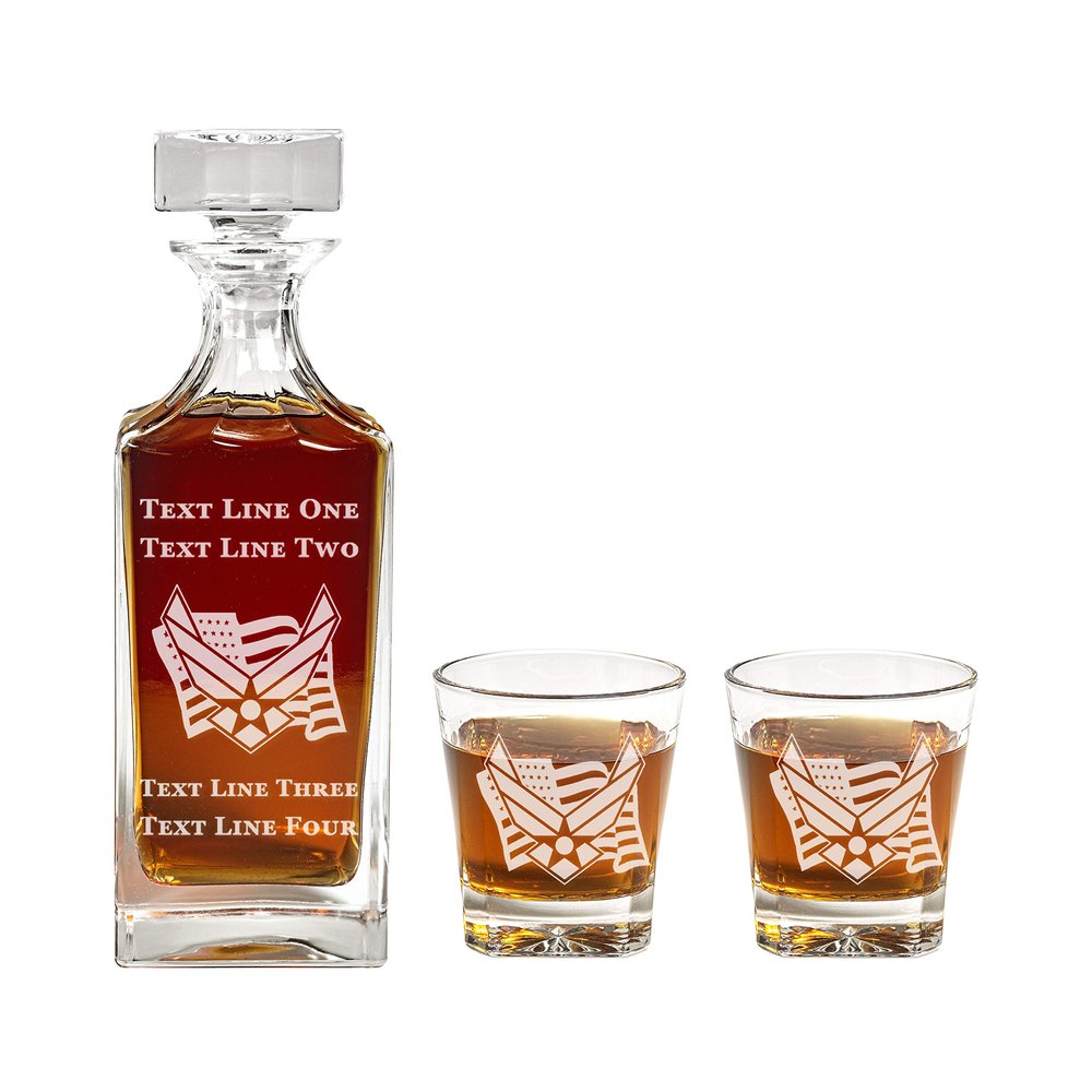 American Flag, Air Force Decanter Set - 900ml Engraved Decanter w/American Flag, USAF -Retirement Gift, Gift for Promotion, Unique Gift - Military Present - Air Force Gifts for Men and Women