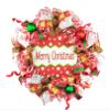 Artisan 20x20x6 "Merry Christmas" Wreath Featuring a 12' Metal Sign & Christmas Ribbon. Wreath is Very Full, Made with 30 Feet of Weather Resistant Snow Metallic Fabric view 1