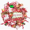 Artisan 20x20x6 "Merry Christmas" Wreath Featuring a 12' Metal Sign & Christmas Ribbon. Wreath is Very Full, Made with 30 Feet of Weather Resistant Snow Metallic Fabric view 2