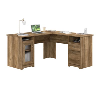 Bush Home Cabot 60W L Shaped Computer Desk with Storage in Reclaimed Pine, 60-inch Corner Table with Drawers for Home Office Workspace