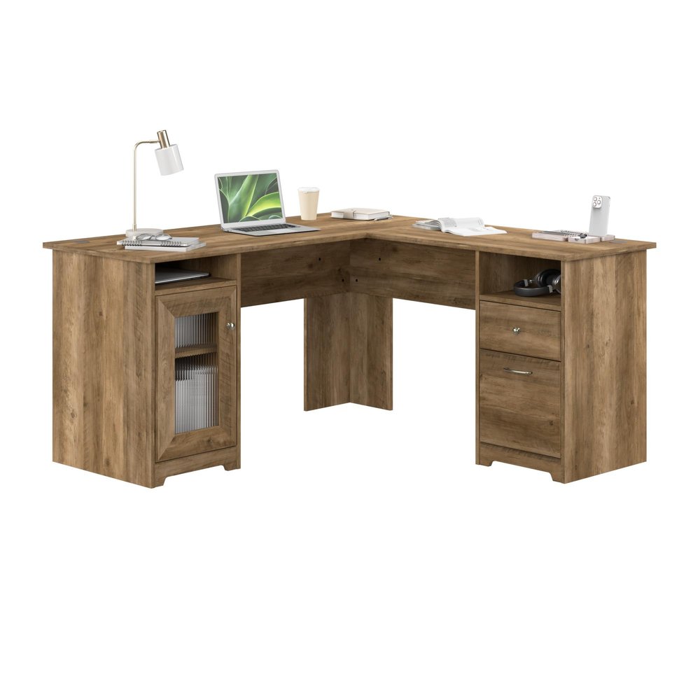 Bush Home Cabot 60W L Shaped Computer Desk with Storage in Reclaimed Pine, 60-inch Corner Table with Drawers for Home Office Workspace
