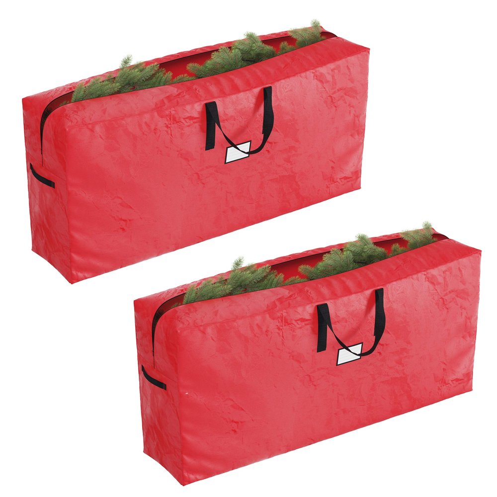 Christmas Tree Storage Bags-2 Pack-Fits 9 Ft Artificial Tree Each-Protect Holiday Decorations & Inflatables from Moisture & Damage by Elf Stor (Red)