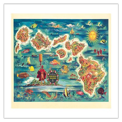 The Dole Map of the Hawaiian Islands - From the Hawaiian Pineapple Company - Vintage Pictorial Map by Joseph Fehr c.1950s - Bamboo Fine Art 290gsm Paper (Unframed) 17x22in