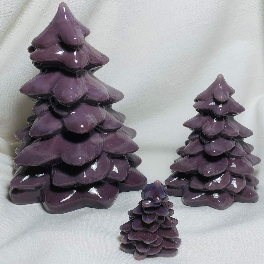 3 Piece Holiday Glass Christmas Tree Set - Mosser USA (Eggplant Purple)
