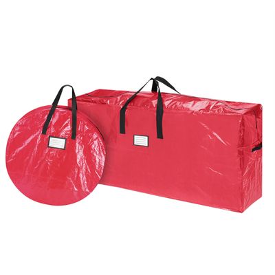 Christmas Tree & Wreath Storage Bags- Set of 2- For 9 Foot Artificial Trees & 30 Holiday Wreaths- Protect Decorations & Inflatables by Elf Stor (Red)