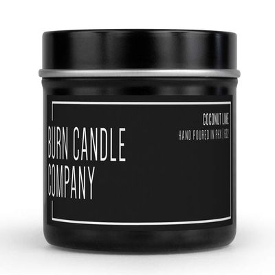 Coconut Lime | Natural Soy Candle | Hand Poured in The USA | Long Lasting 48-56 Burn Time | Highly Scented Aromatherapy Candle | Contemporary Black Tin | 8 oz